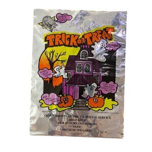 Vintage 90s Foil Trick Or Treat Bag Halloween USPS Postal Service McGruff 15X11"